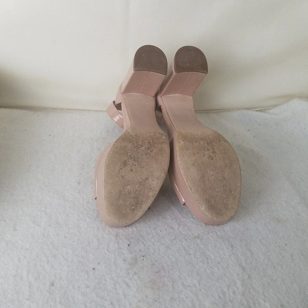 Asos Nude Patent Platform Chunky Heel Ankle Strap Sandals‎ Women's 9